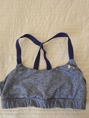 Under Armour Blue-Gray Sports Bra with Purple Straps